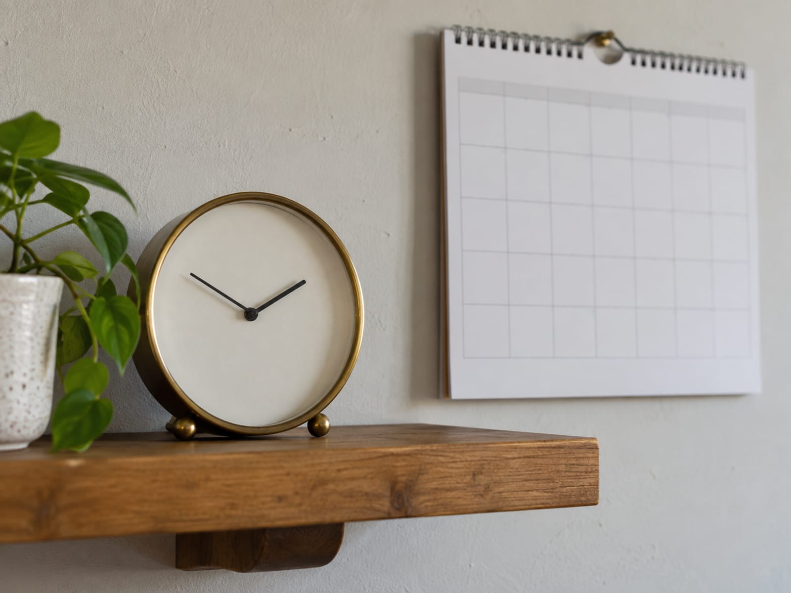 Un reloj de escritorio y un calendario de pared uno al lado del otro